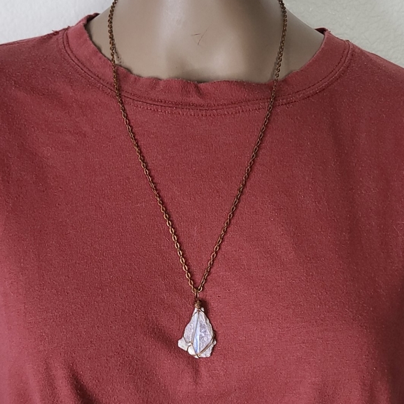 Wire Wrapped Pendant Eclectic Lepidolite Copper Necklace Semi Precious Stone - Picture 2 of 5